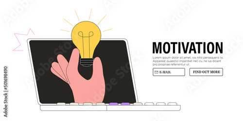 Inspiration idea to inspire or motivate people to success, business innovation or creativity, solution or invention concept. Vector illustration hand hold light bulb banner for business or education.