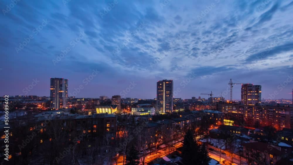 Kharkiv city from above day to night timelapse at winter. Ukraine. Kharkiv city from above day to night timelapse at winter. Ukraine.