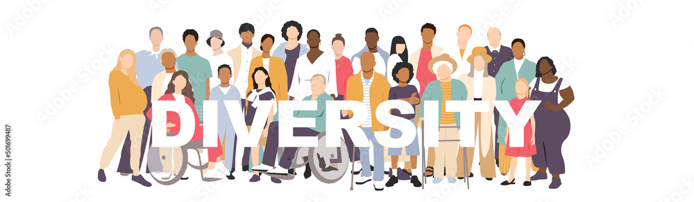 Diversity. People stand side by side together. Flat vector illustration. Diversity. People stand side by side together. Flat vector illustration.