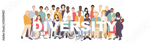 Diversity. People stand side by side together. Flat vector illustration.