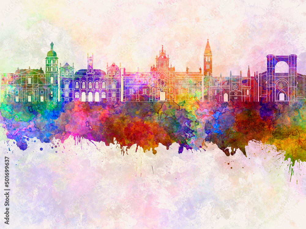 Valladolid skyline in watercolor background