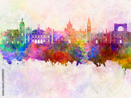 Valladolid skyline in watercolor background photo