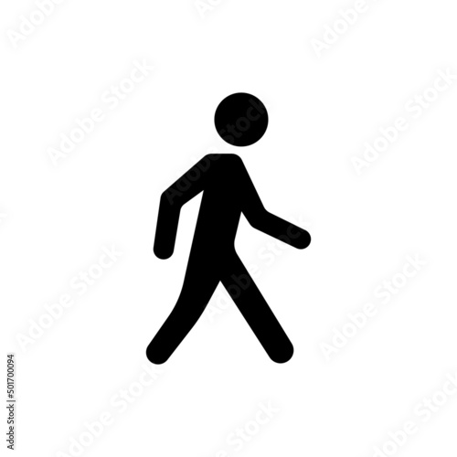 Walking man black icon isolated. Pedestrian symbol. Get to your destination on foot concept. Vector EPS 10