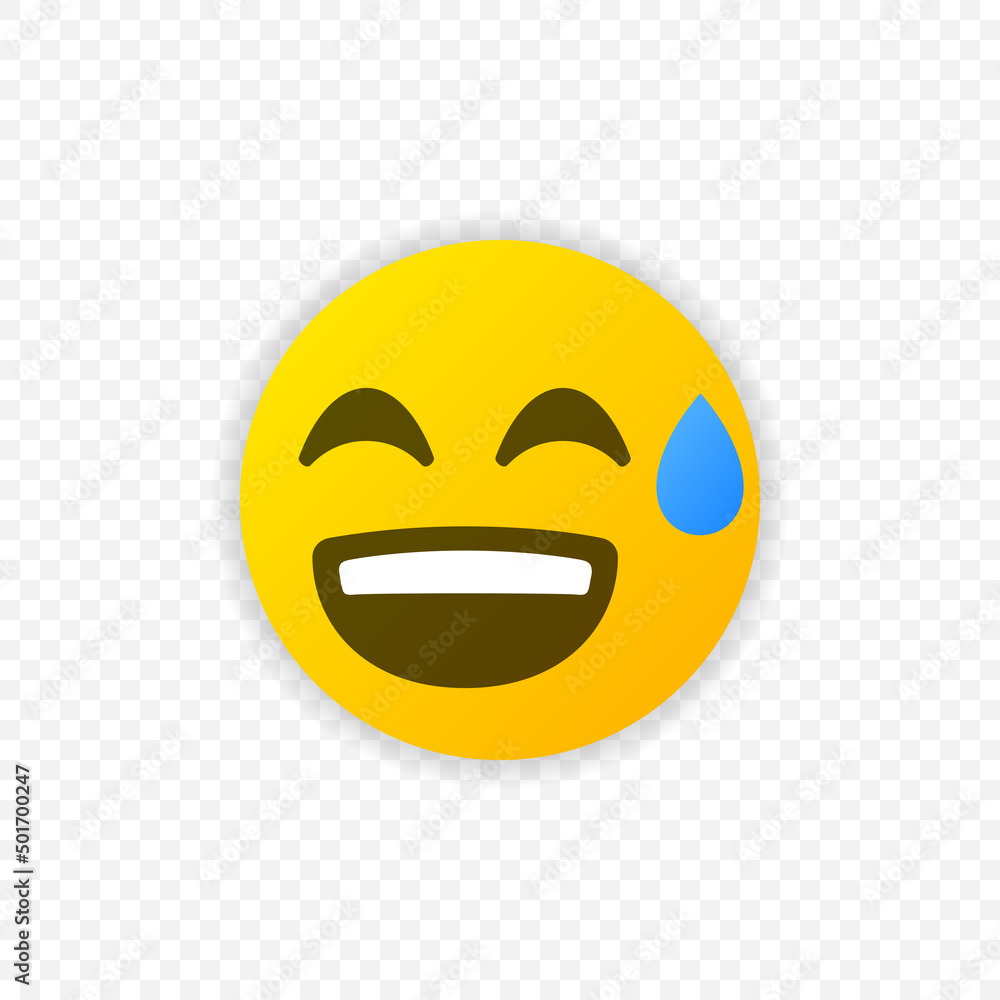 Fototapeta premium Smiling emoticon with open mouth and cold sweat. Sweat Emoji icon isolated. Vector EPS 10