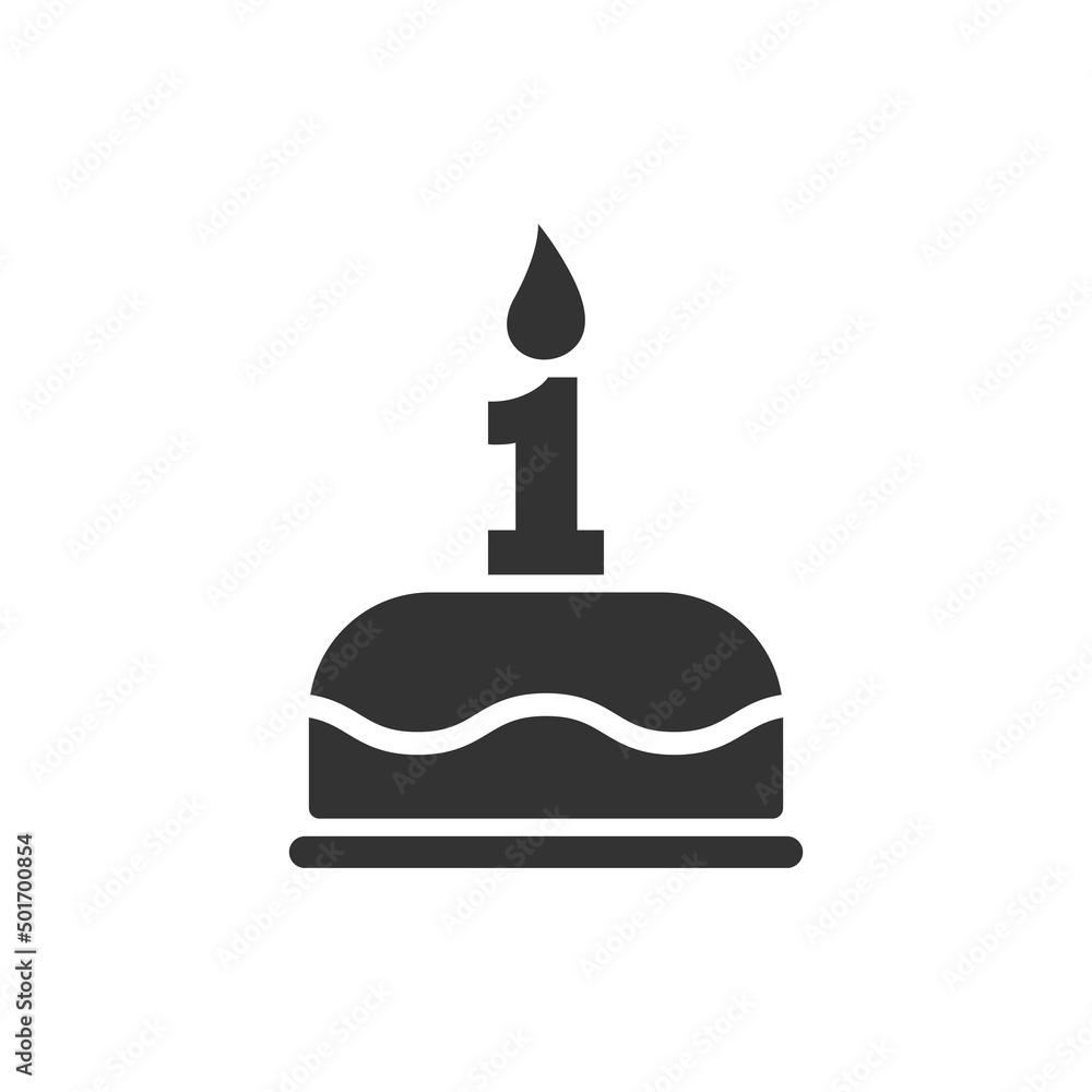 Happy first birthday icon. Cake with a candle in the form of the number 1. Vector symbol EPS 10 Happy first birthday icon. Cake with a candle in the form of the number 1. Vector symbol EPS 10