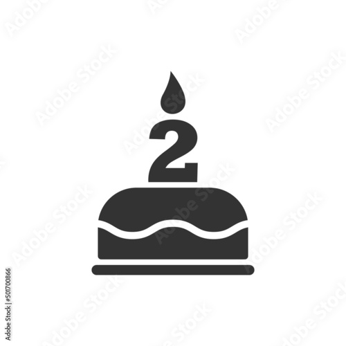 Happy second birthday icon. Cake with a candle in the form of the number 2. Vector symbol EPS 10 photo