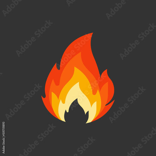 Fire flame symbol. Flame flat style icon isolated on dark background. Vector illustration EPS 10