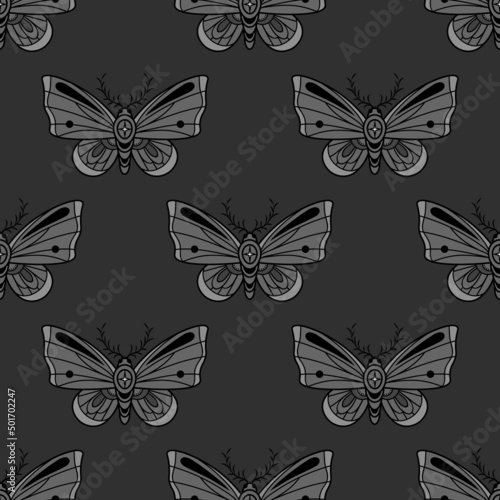 Vector moth pattern, goth background, seamless repeat