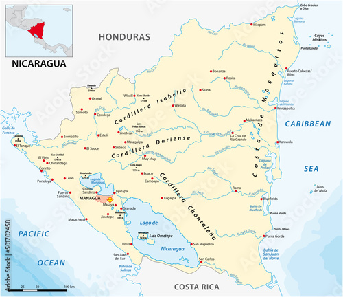 Vector map of the Central American state of Nicaragua