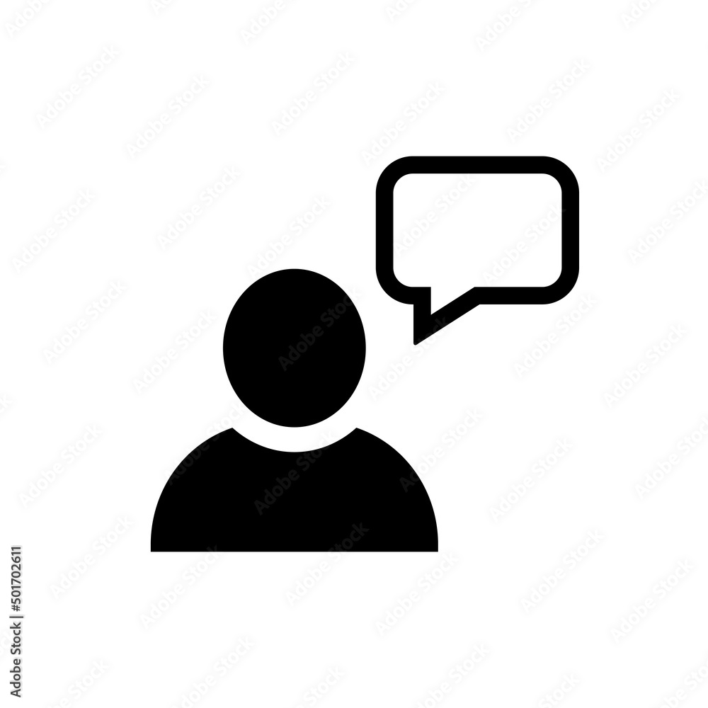 Speak black vector icon. One people with speech bubble. Monolog symbol. Vector EPS 10 Speak black vector icon. One people with speech bubble. Monolog symbol. Vector EPS 10