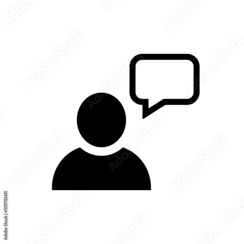 Speak black vector icon. One people with speech bubble. Monolog symbol. Vector EPS 10