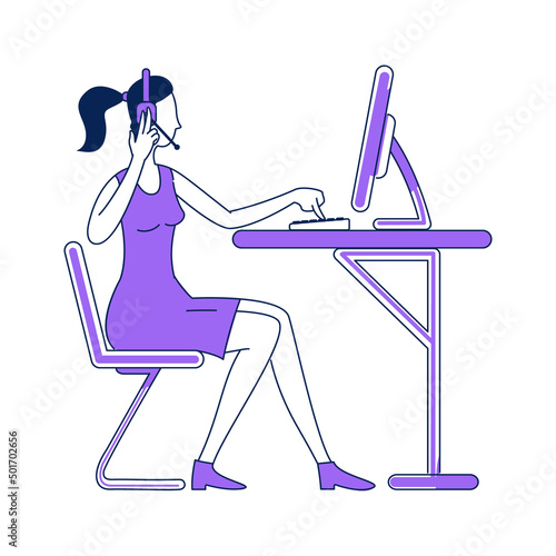 Female dispatcher receiving emergency call semi flat color vector character. Posing figure. Full body person on white. Simple cartoon style illustration for web graphic design and animation