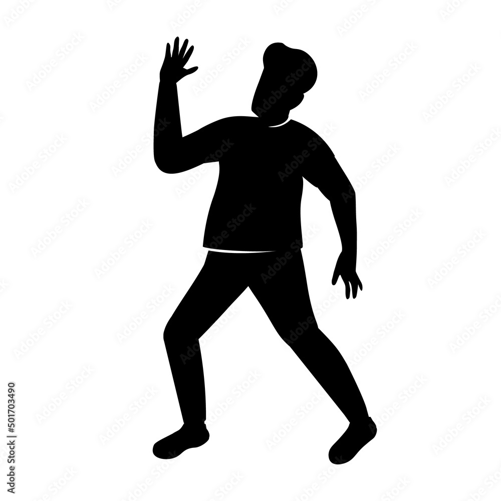 Man paralysed with fear semi flat color vector character silhouette. Posing figure. Full body person on white. Simple cartoon style illustration for web graphic design and animation