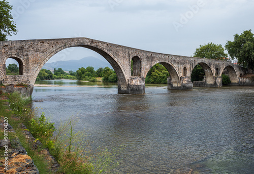 The famous stone bridge of Arta, in Epirus region, in Greece. It is the most legendary stone bridge in Greece.