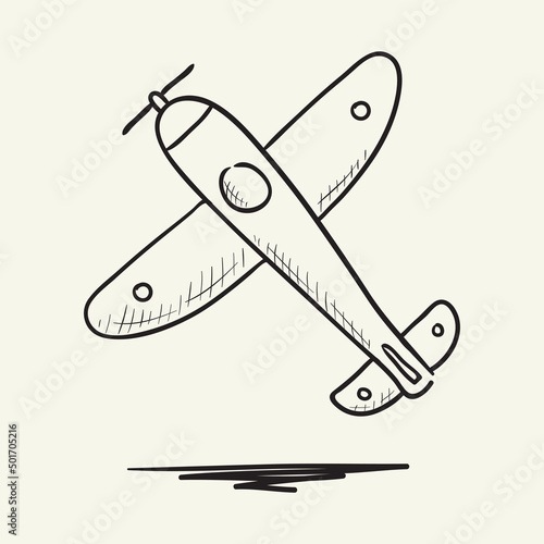 Flying airplane sketch icon. Hand drawn vector illustration.