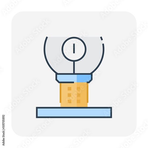 Triaxial test vector icon. Laboratory astm method procedure to test compression, shear of soil with sampling, strain controlled press machine equipment or apparatus for geotechnical engineering.
