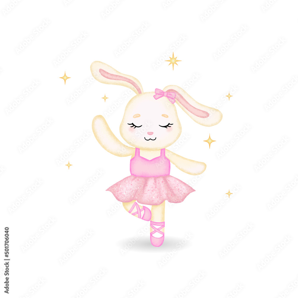 Cute ballerina bunny in pink dress. Watercolor style vector Cute ballerina bunny in pink dress. Watercolor style vector