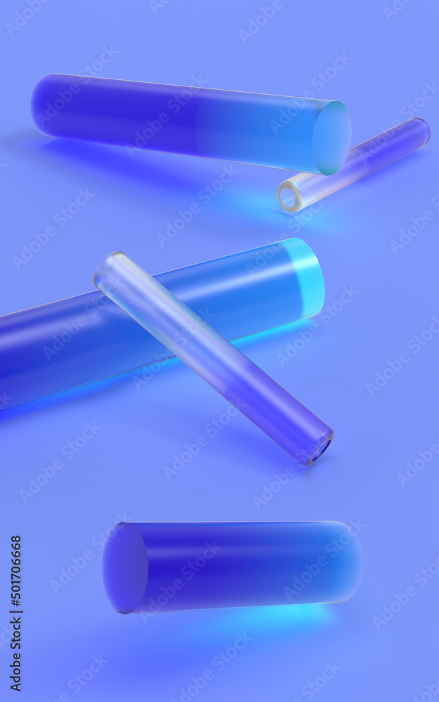 Modern minimal design with realistic 3d render cylinder. Abstract geometry concept with blue gradient glass tube. Modern minimal design with realistic 3d render cylinder. Abstract geometry concept with blue gradient glass tube.