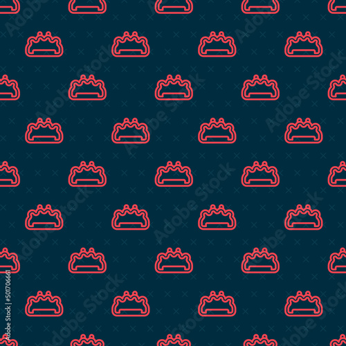 Red line Brass knuckles icon isolated seamless pattern on black background. Vector