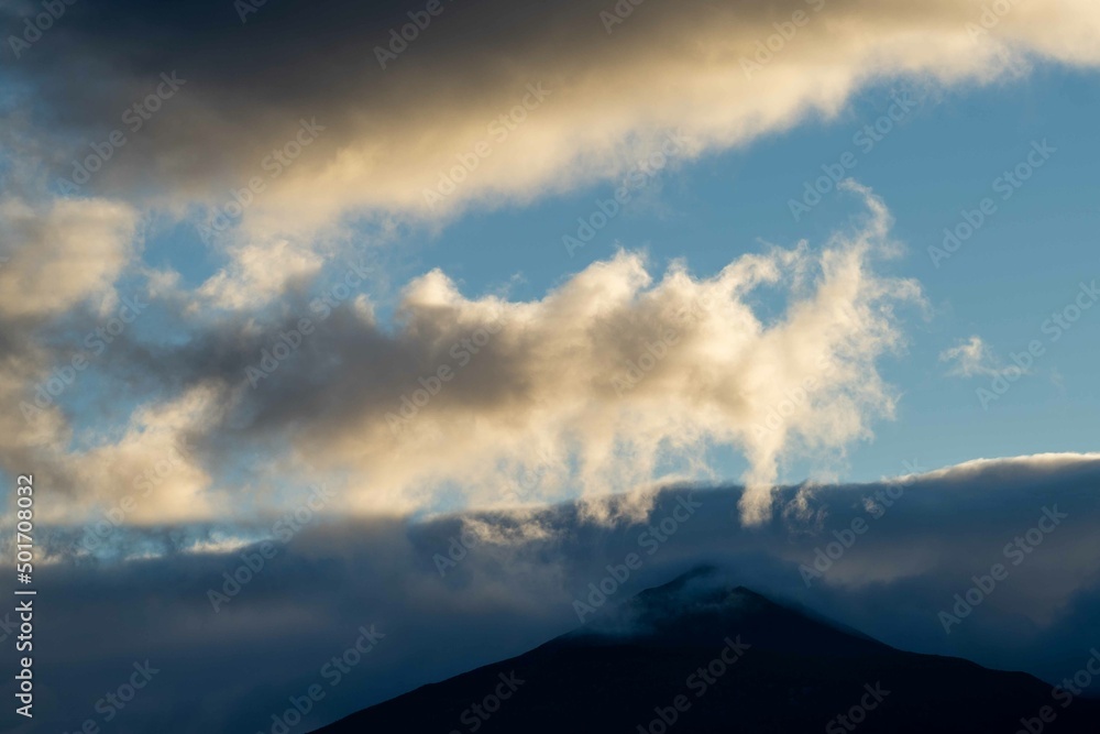 mountain with clouds, at dover, in the huon valley, Tasmania, australia, 