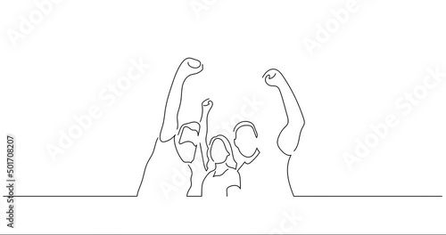 Happy friends in line art animation. Sport celebration of a group of young people footage. Black linear video on white background. Animated gif illustration design.