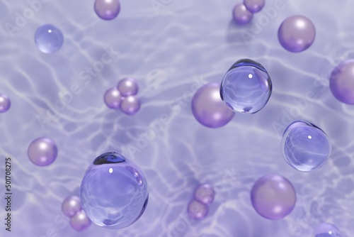 3d render of beautiful purple droplets of face serum for your beauty project