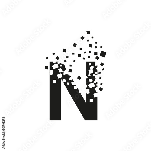 The letter N turns into a cloud of squares of different sizes