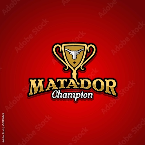 modern matador logo with trophy and buffalo head for matador champion winner