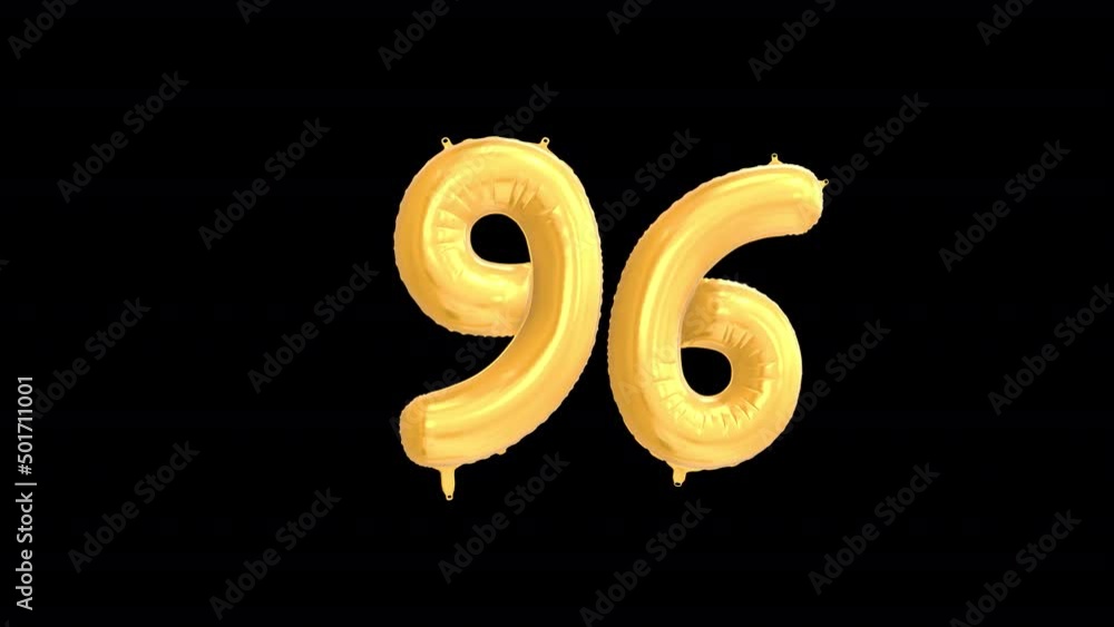 Helium Gold Balloon with Number 96. Loop Animation with Alpha Channel Prores 4444 Helium Gold Balloon with Number 96. Loop Animation with Alpha Channel Prores 4444