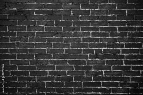 Black brick wall background, brick room, interior texture, wall background.