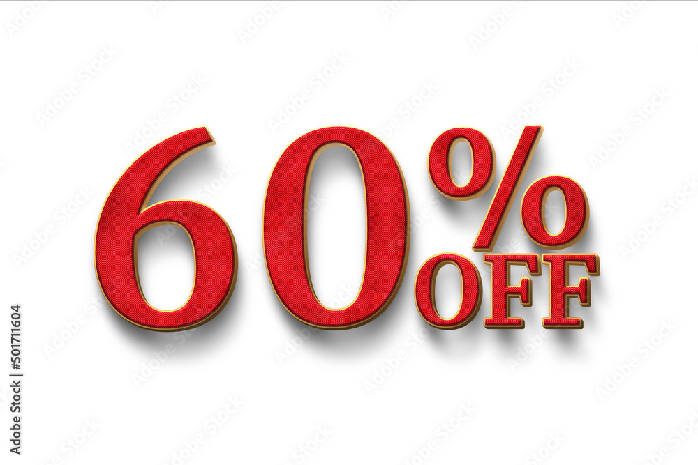 Discount 60 percent off. 3D illustration on white background. Discount 60 percent off. 3D illustration on white background.