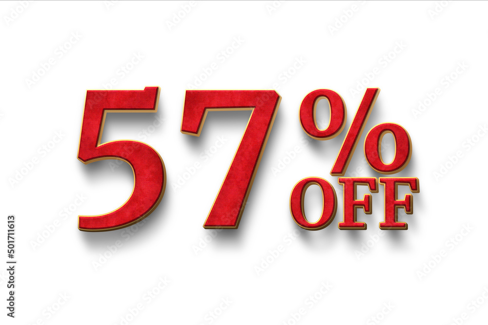 Discount 57 percent off. 3D illustration on white background. Discount 57 percent off. 3D illustration on white background.