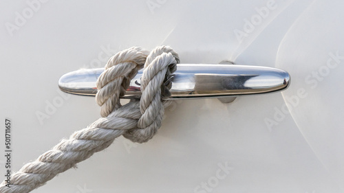 Rope Tied in Loop Around Cleat on a Boat