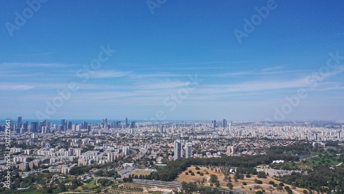 defaultTel Aviv City Panorama Aerial view in summer Drone view over tel aviv cityscape with skyscrapers, 2022 