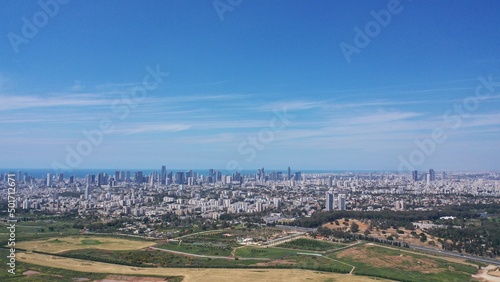 defaultTel Aviv City Panorama Aerial view in summer Drone view over tel aviv cityscape with skyscrapers, 2022 