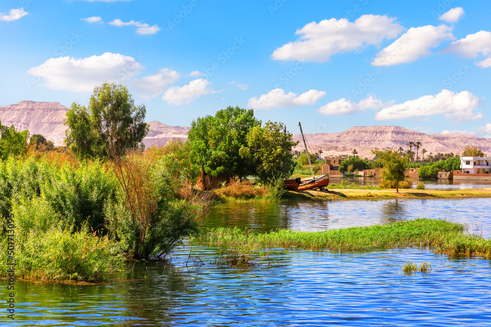 Beautiful Nile riverbank near Luxor, Upper Egypt