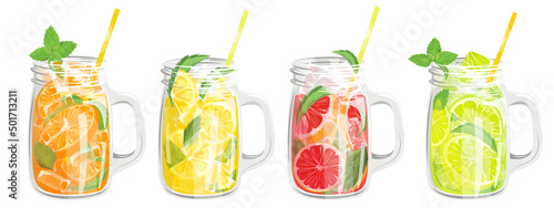 Obraz na płótnie A set of lemonades in cans