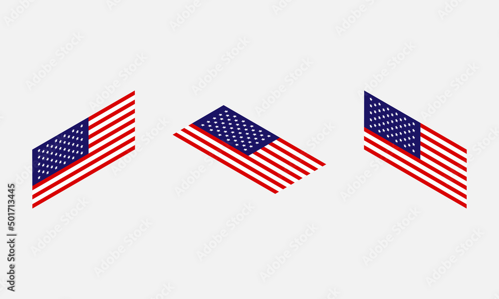 Vector USA flags set in isometric. American flags isolated on white background. Vector EPS 10