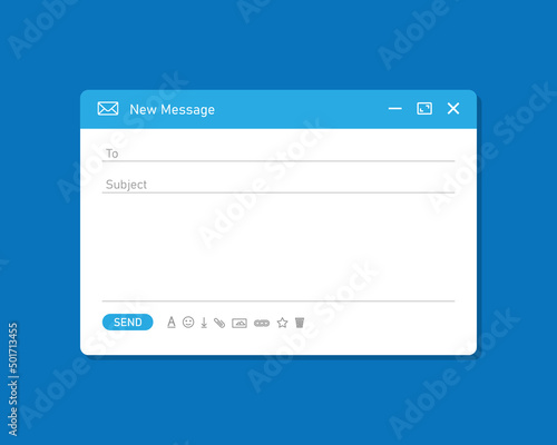 Email interface vector illustration. Message window blank on blue background. Vector EPS 10