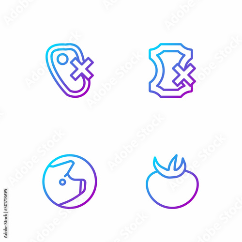 Set line Tomato, Pig, No meat and leather. Gradient color icons. Vector
