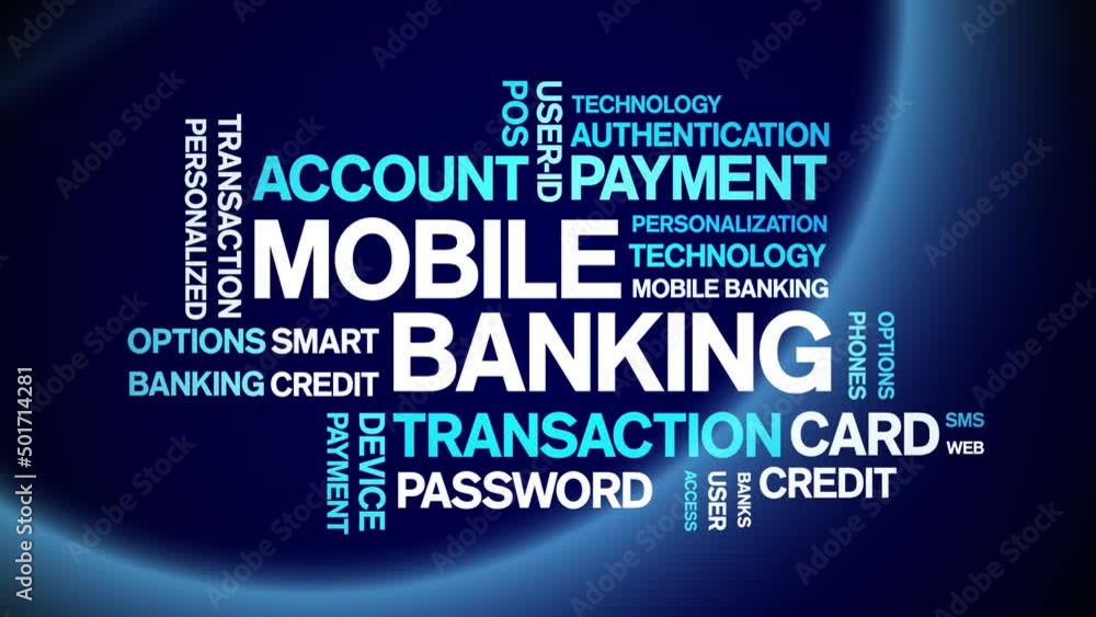 Mobile Banking animated tag word cloud;text design animation