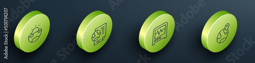 Set Isometric line Earth core structure crust, globe with document, Seismograph and Location on the icon. Vector