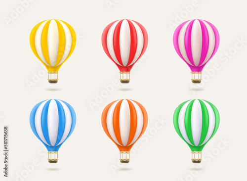 Color set of air balloons isolated on white background. 3d vector illustration