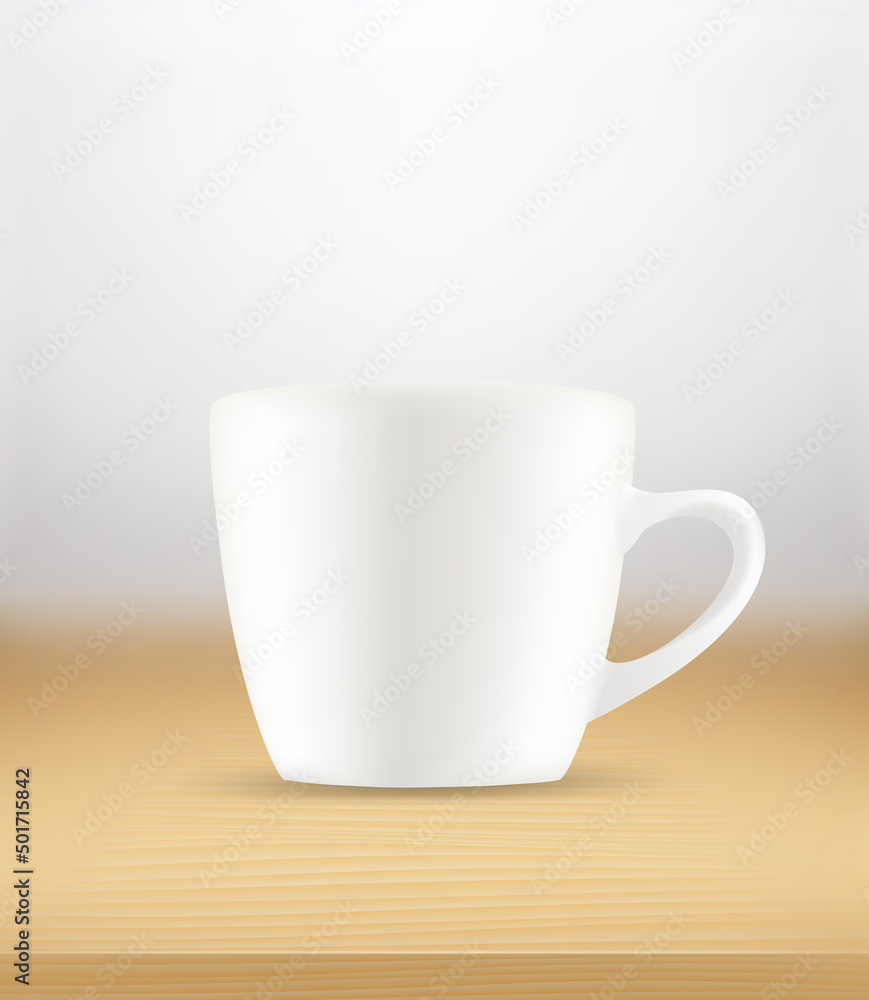 White coffee cup on a wood table. Vector 3d illustration White coffee cup on a wood table. Vector 3d illustration