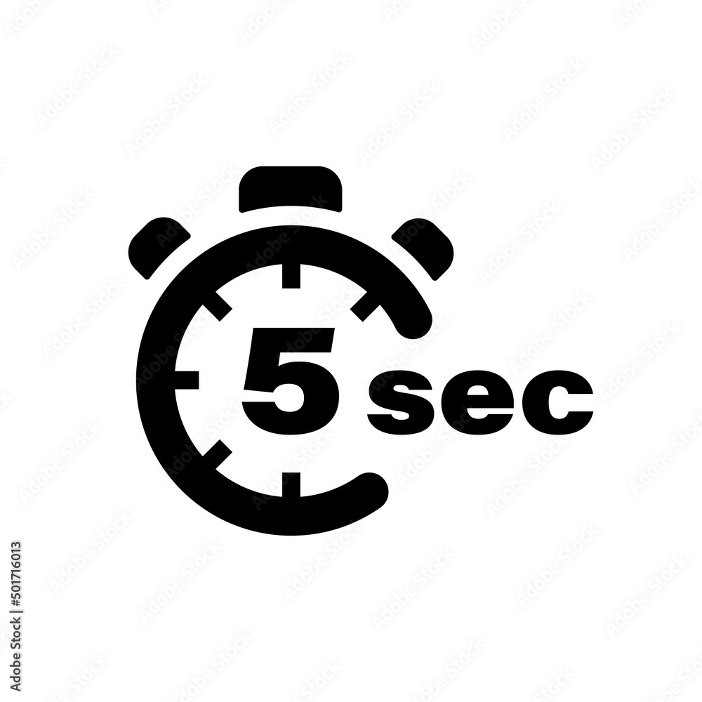 Five second vector icon. Time left symbol isolated. Stopwatch black sign. Vector EPS 10 Five second vector icon. Time left symbol isolated. Stopwatch black sign. Vector EPS 10