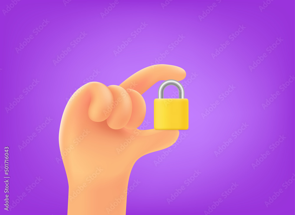 Hand with yellow padlock. Safety concept. 3d vector illustration Hand with yellow padlock. Safety concept. 3d vector illustration