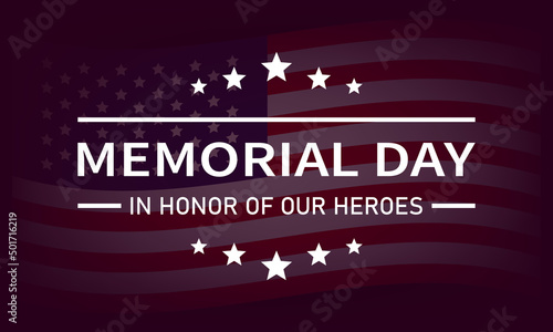 USA Memorial Day vector banner. In honor of our heroes text with stars on usa flag background. Vector illustration EPS 10