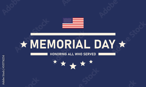 USA Memorial Day vector banner. Remember and honor text with stars and usa flag on blue background. Vector illustration EPS 10