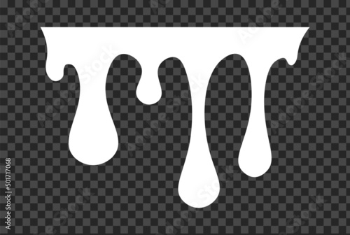 White melt drips, milk yogurt flowing drops. Vector graffiti paint drip blobs