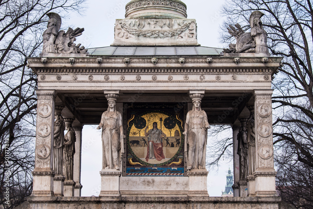 Obraz premium Germany, Munich- December 20,2021: The monument of Angel of Peace (Friendsengel) at the Maximilian Park in Munich.